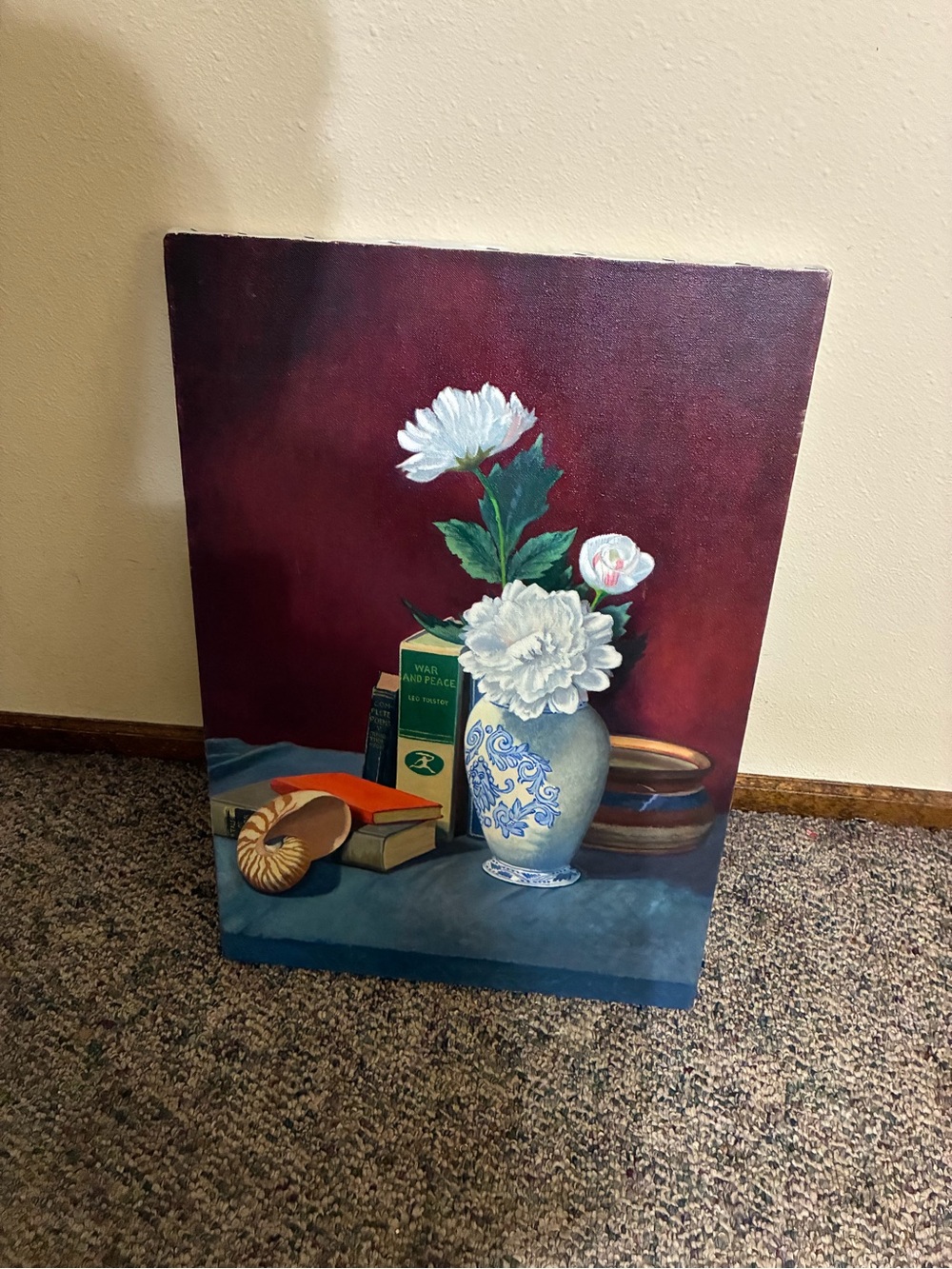 Original Hand-Painted White Floral Still Life Canvas - Elegant Home Art
